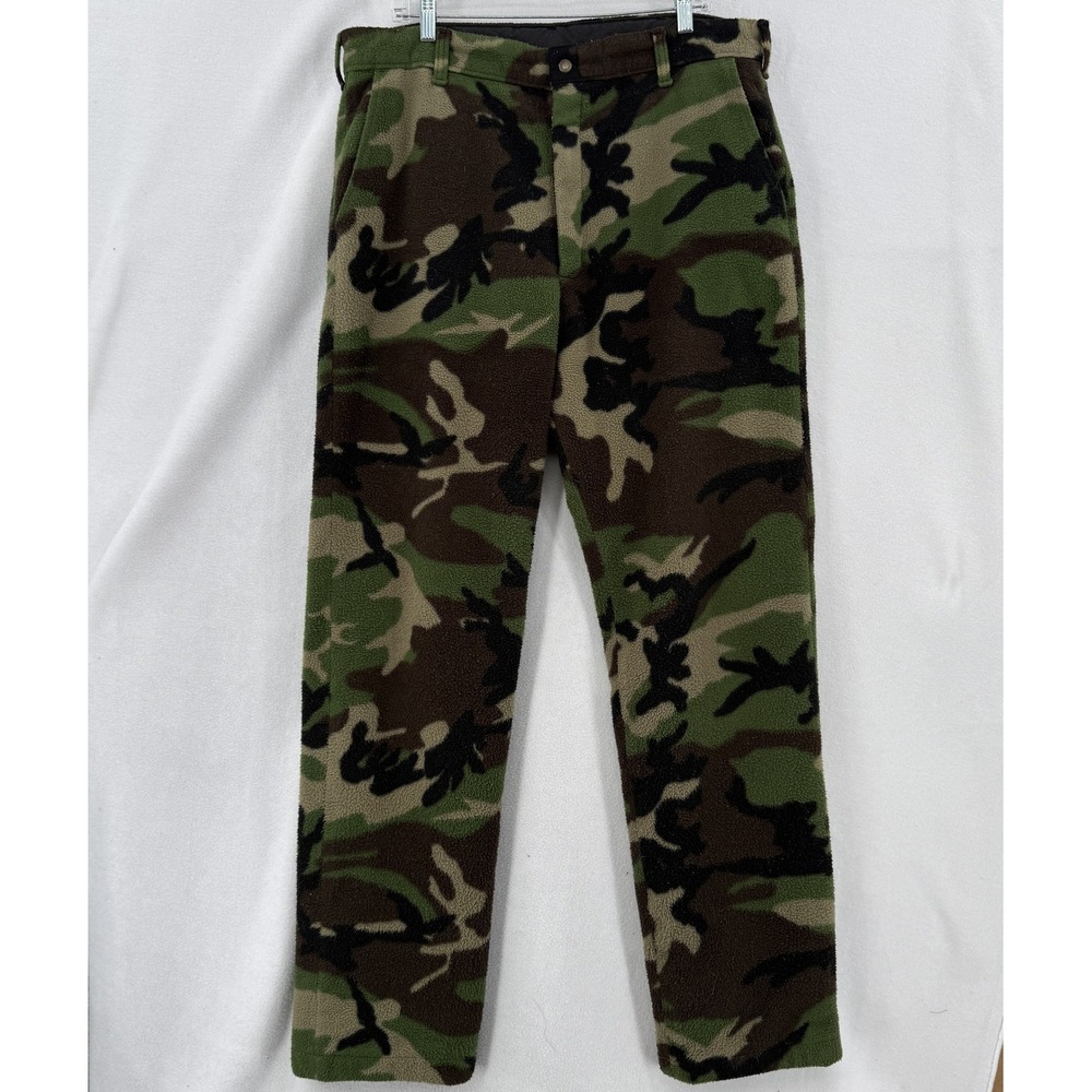 Cabela's Whitetail Fleece Pants Mens L Green Camo Vintage Heavyweight Lined USA